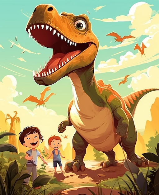 A boy with dinosaur cartoon cover page