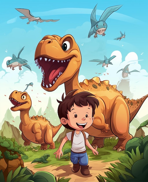 A boy with dinosaur cartoon cover page