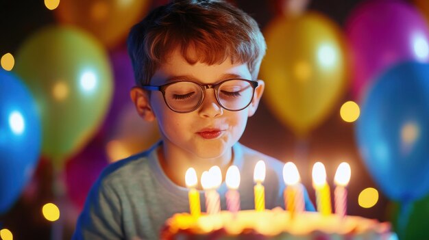 Photo a boy with glasses that says  the birthday  on his face