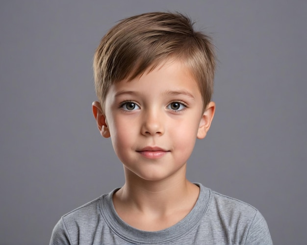 Photo a boy with a gray shirt that says the word on it