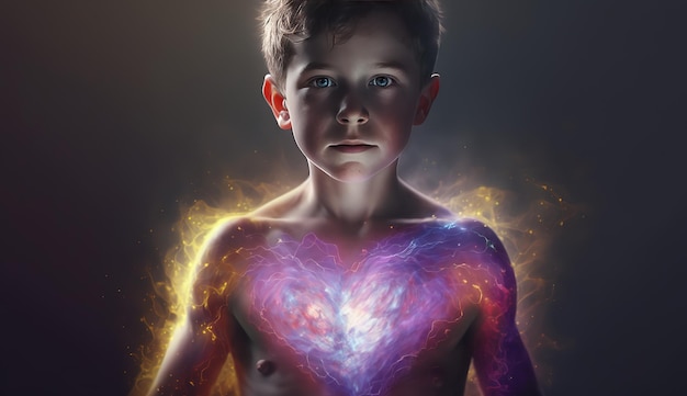 A boy with a heart on his chest