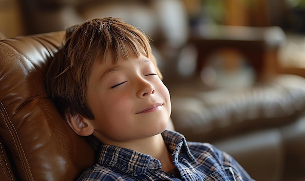 a boy with his eyes closed and his eyes closed