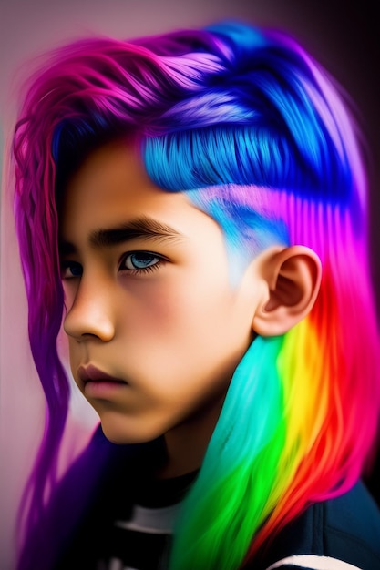 Photo a boy with a rainbow haircut and a rainbow haircut.