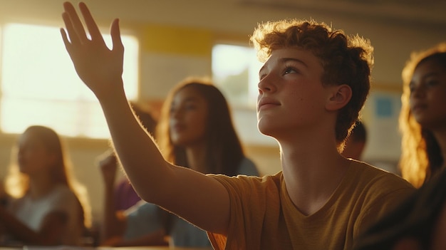 Photo a boy with a red hair is holding his hand up to the camera