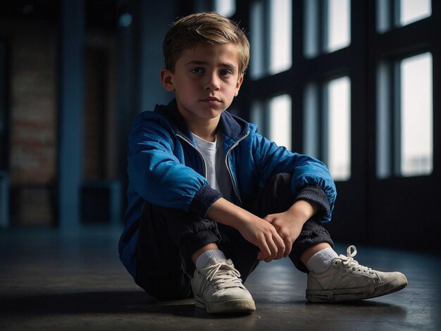 Photo a boy with sneakers arms folded with a contemplative l_1