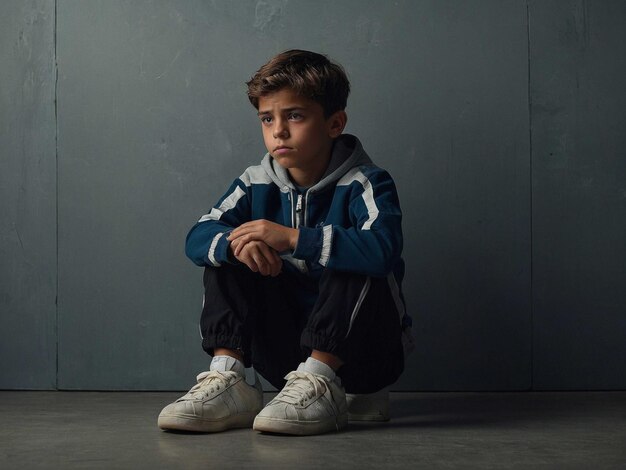 a boy with sneakers Leaning against a surface with arm_2