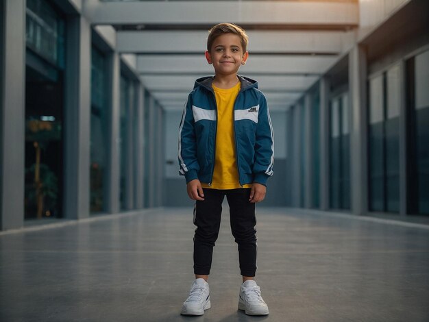 a boy with sneakers Standing with hands behind the bac_3