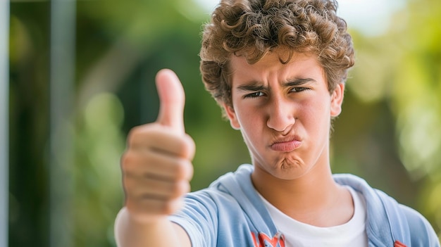 a boy with a thumbs up sign that says  he is giving a thumbs up