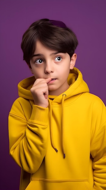 A boy in a yellow hoodie