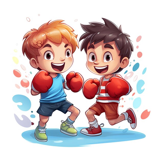 Boys Boxing on White Background Vector Illustration