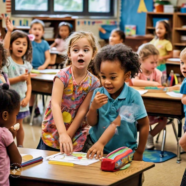 boys playing in classroom back to school