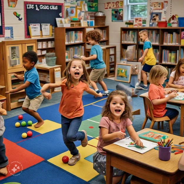 boys playing in classroom back to school