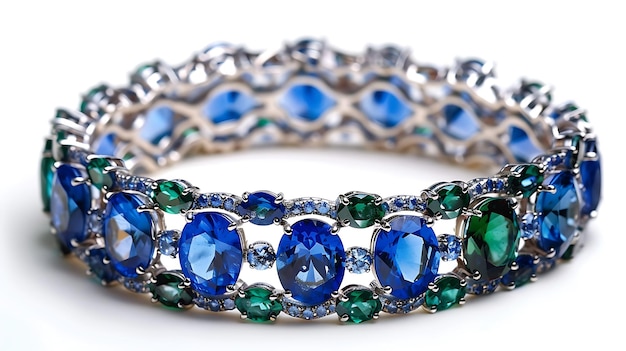 a bracelet of sapphires and emeralds by person