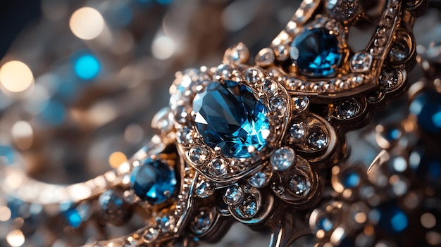 a bracelet with a blue sapphire and diamond ring on it