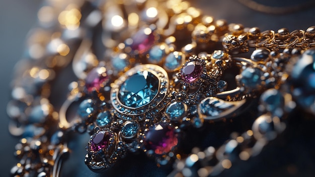 a bracelet with a diamond and sapphires on it