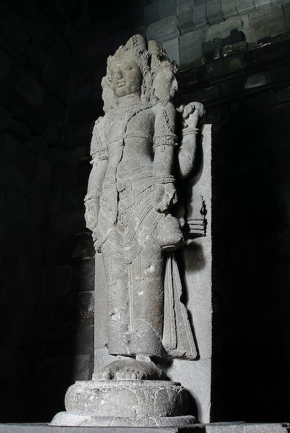 Brahma Statue, Hindu god image in Prambanan temple in Indonesia, Java, Yogyakarta show stone sculpture in Prambanan, Hindu antiques, rock sculpture, world heritage, Hindu Statue, asia art, java art.