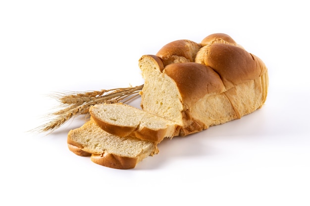 Braided egg bread isolated on white background