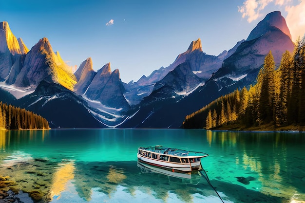 Braies Lake with Seekofel mount on background