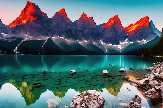 Braies Lake with Seekofel mount on background