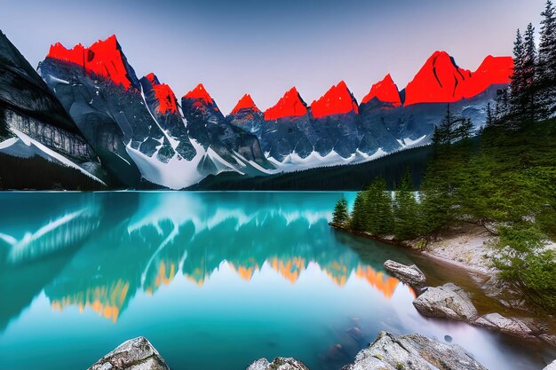 Braies Lake with Seekofel mount on background