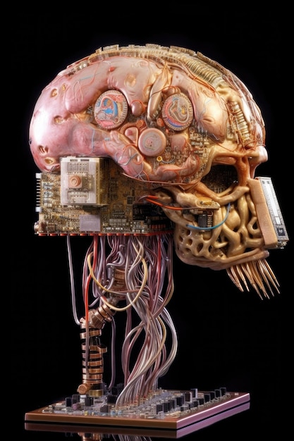 Brain as a computer motherboard tech concept created with generative ai