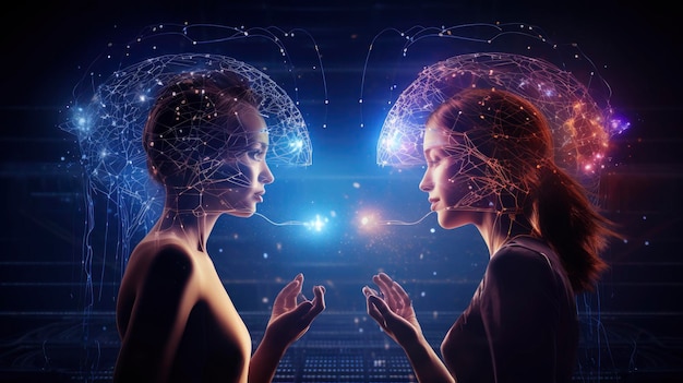 Brain to brain communication advanced technology innovative neural interfaces telepathy futuristic interaction Created with Generative AI technology