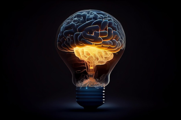 Brain Bulb Creative Idea with Brain and Light Bulb machine learninggenerative ai