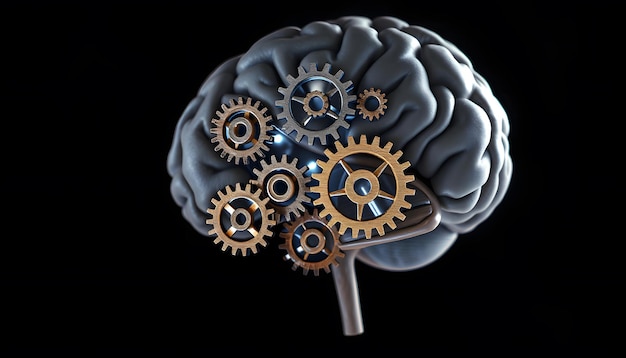 Brain disorder against order made from wooden cogwheels into human head Concept of alzheimers