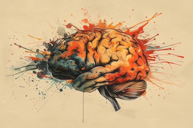 Brain exploding with colors in a dynamic abstract illustration