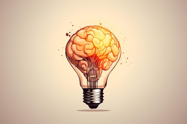 Brain in form of burning light bulb Concept of active brains function or operating Generative AI