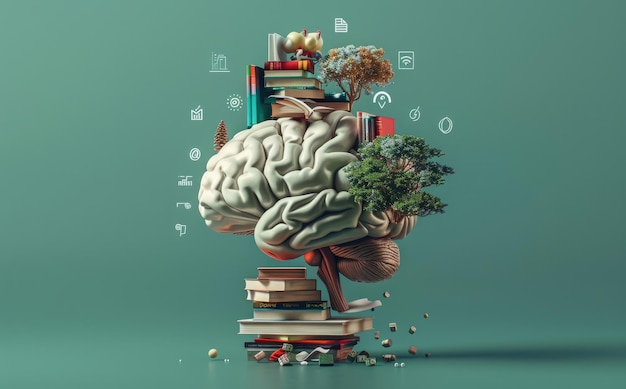 Photo a brain growing with knowledge