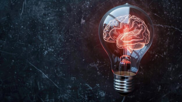 Brain inside light bulb symbolizing innovative ideas and creativity