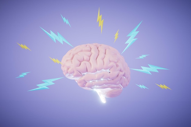 The brain is charged with generating ideas an illuminated brain around which lightning bolts