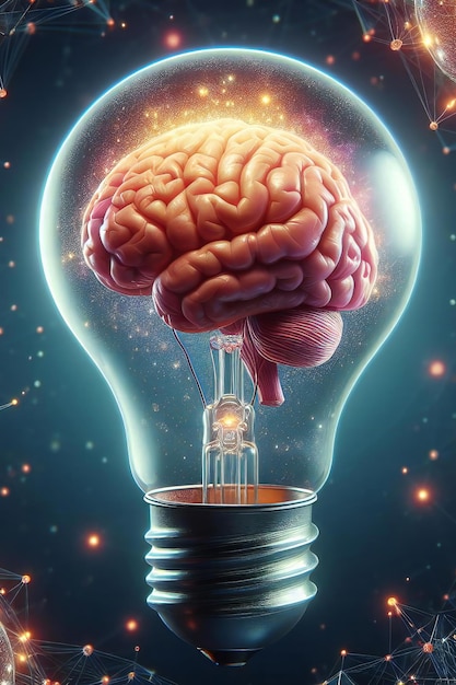 A brain is inside light bulb