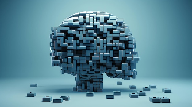 the brain is made of blocks on a blue background Generative Ai