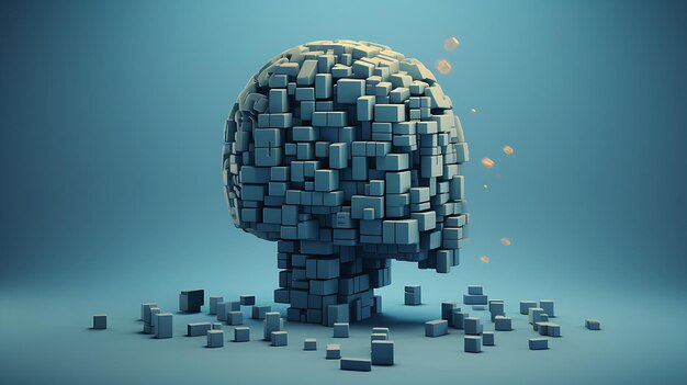 the brain is made of blocks on a blue background Generative Ai