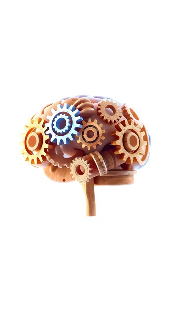 Brain order made from wooden cogwheels into human head Concept of thinking workflow adhd and