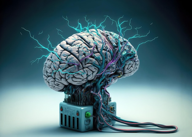 Brain plugged in to electronic device Generative AI