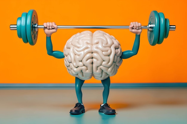 Photo brain power human brain lifting weights