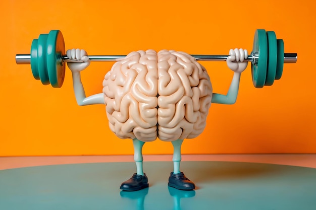 Photo brain power human brain lifting weights