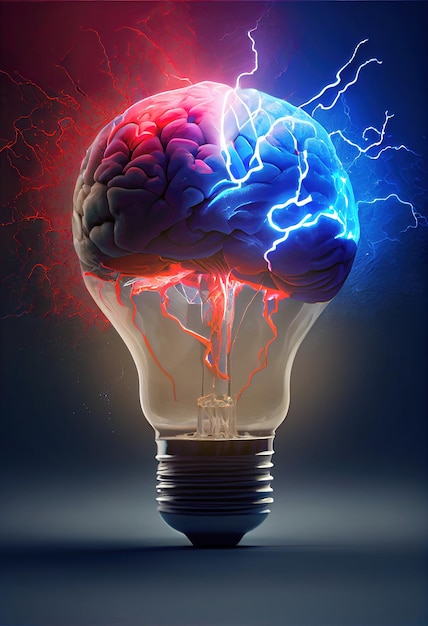 Brain switched on as a light bulb to produce brillian idea creativity concept made with generative A