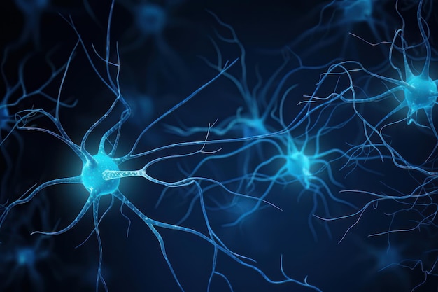 Brain system works neuron receives chemical and electrical signals background Generative ai