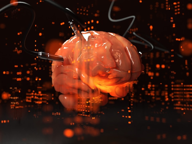 Brain with different dachiks connected to it transmitting