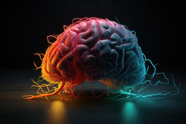 Brain with electrical impulses and neural endings Nervous system