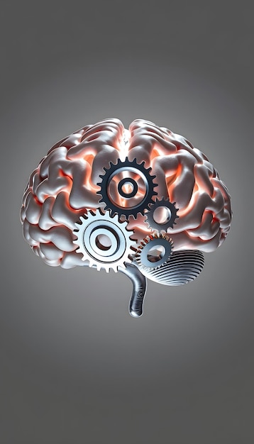 brain with gears isolated with white highlights