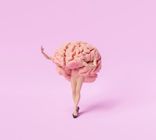 Brain with stylized female legs and heels taking a selfie