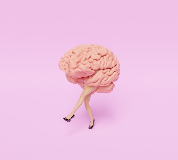 Brain with stylized female legs and heels