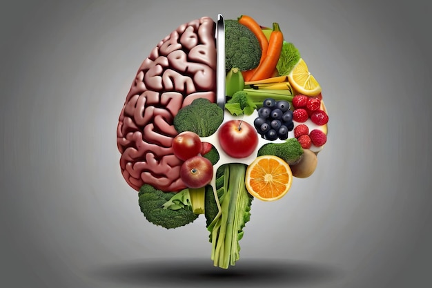 Brainshaped nutritious food for health Creative concept promoting brain health and nutrition