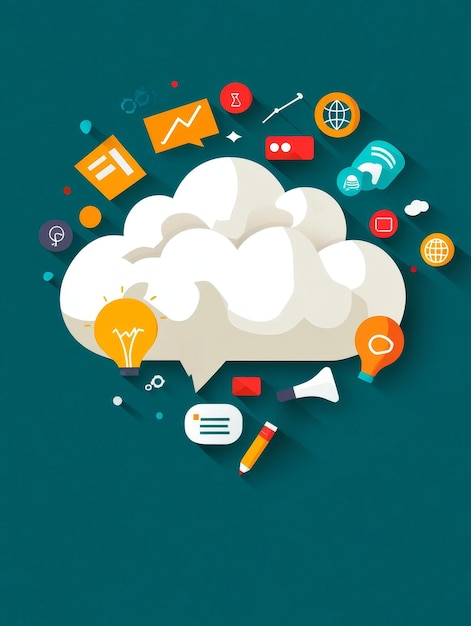 Brainstorming and Innovation Cloud Computing Concept A cloud shape with multiple icons repr