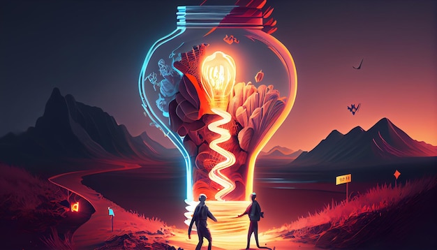 Brainstorming with Light Bulb Creativity concept magic creative ideas Generative AI